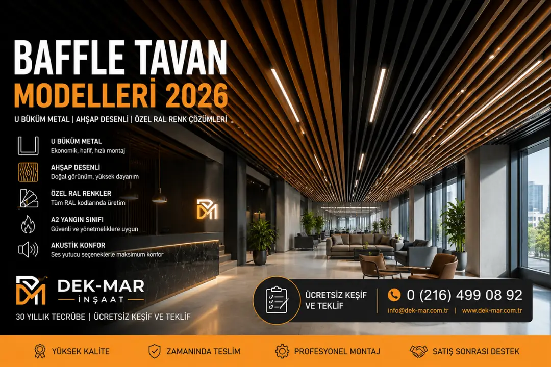 Premium ofis projesinde uygulanan modern ahşap desenli baffle tavan sistemi&nbsp;