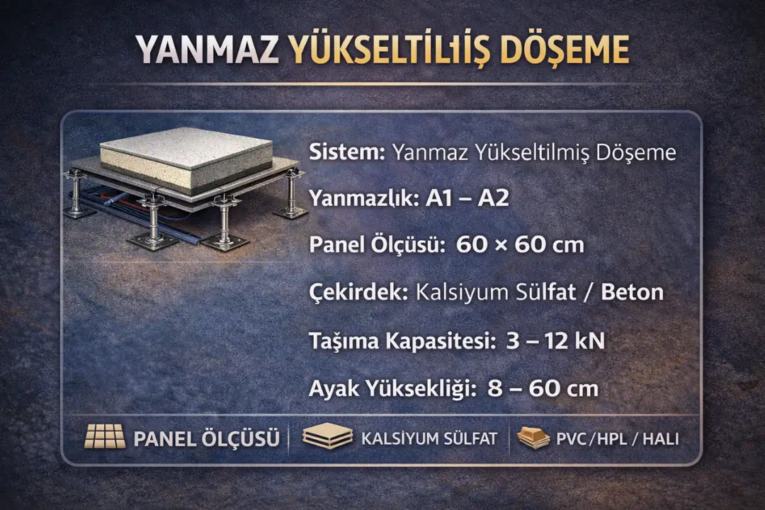 Yanmaz yükseltilmiş döşeme mini teknik bilgi kutusu