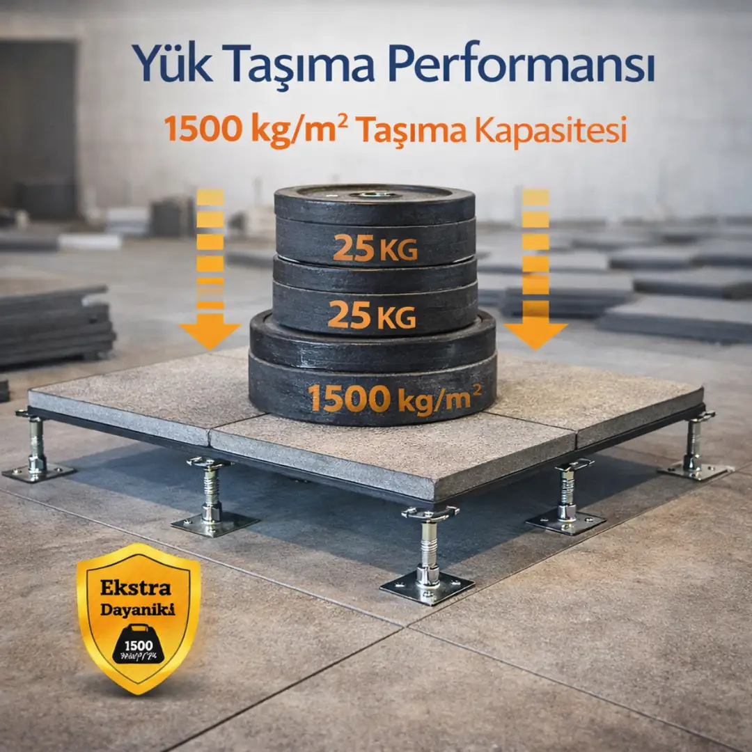 Yükseltilmiş döşeme sisteminde ağır yük taşıma testi veri merkezi kullanım senaryosu