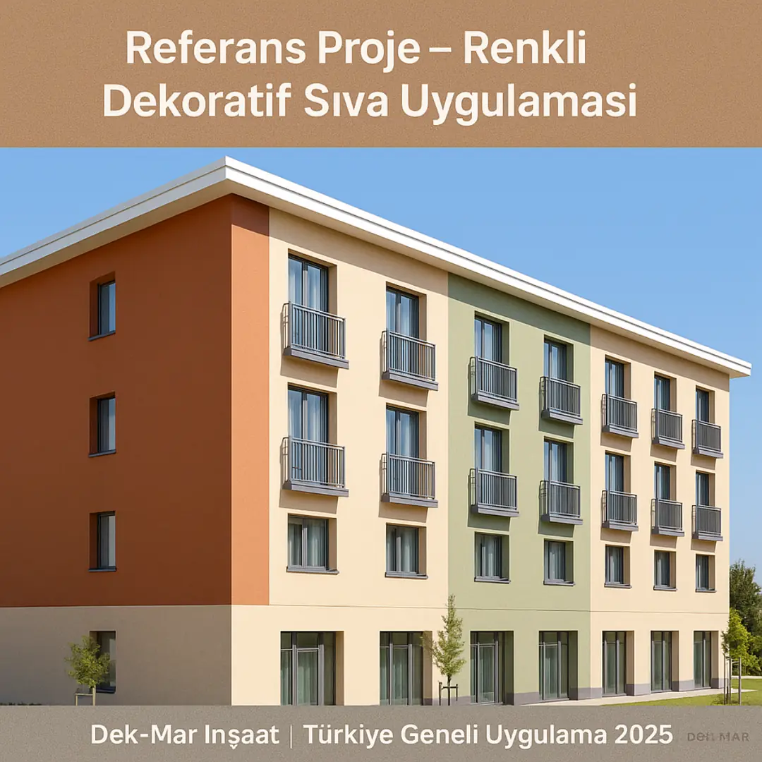 Dek-Mar İnşaat referans projesi – renkli dekoratif sıva uygulaması 2025, dış cephe örneği