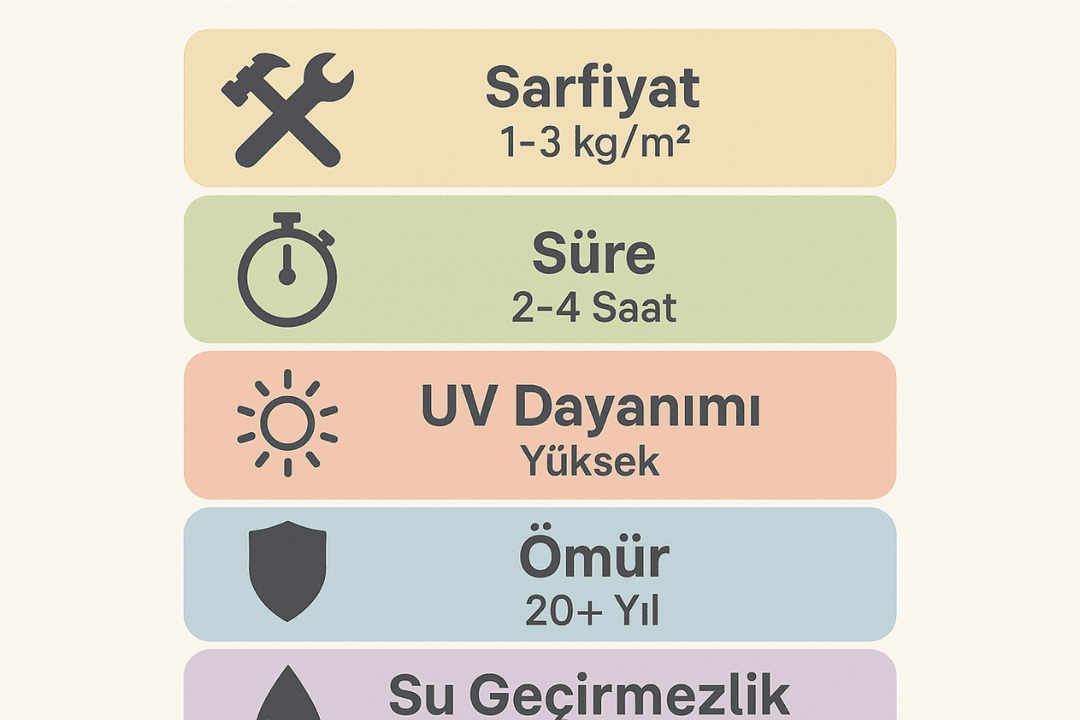 Su yalıtımı teknik bilgiler – sarfiyat, süre, ömür, UV dayanımı, su geçirmezlik