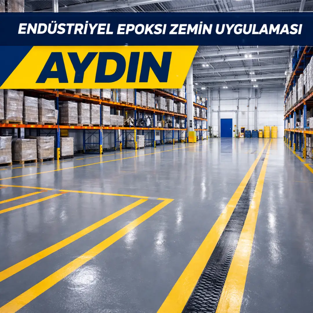 Aydın organize sanayi bölgesinde çizgili endüstriyel epoksi zemin kaplama uygulaması