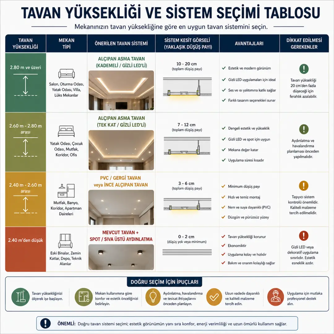 Tavan yüksekliğine göre doğru tavan dekorasyonu seçimi&nbsp;