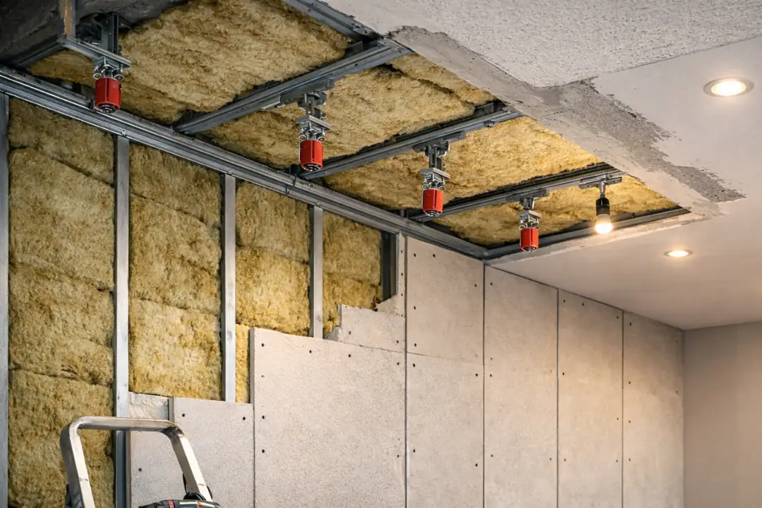 Üst kattan gelen sesleri azaltmak için yapılan askılı tavan ses yalıtımı uygulaması