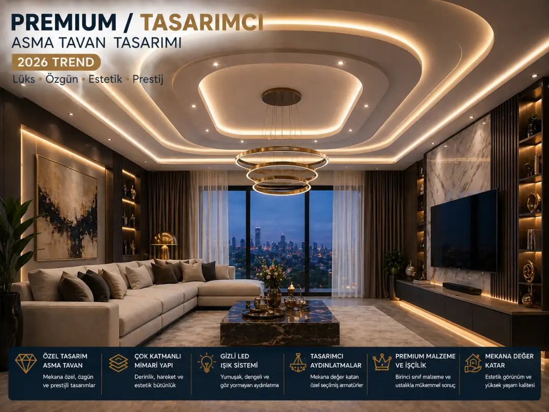 Premium tasarımcı asma tavan modeli gergi tavan baffle lüks salon tasarımı