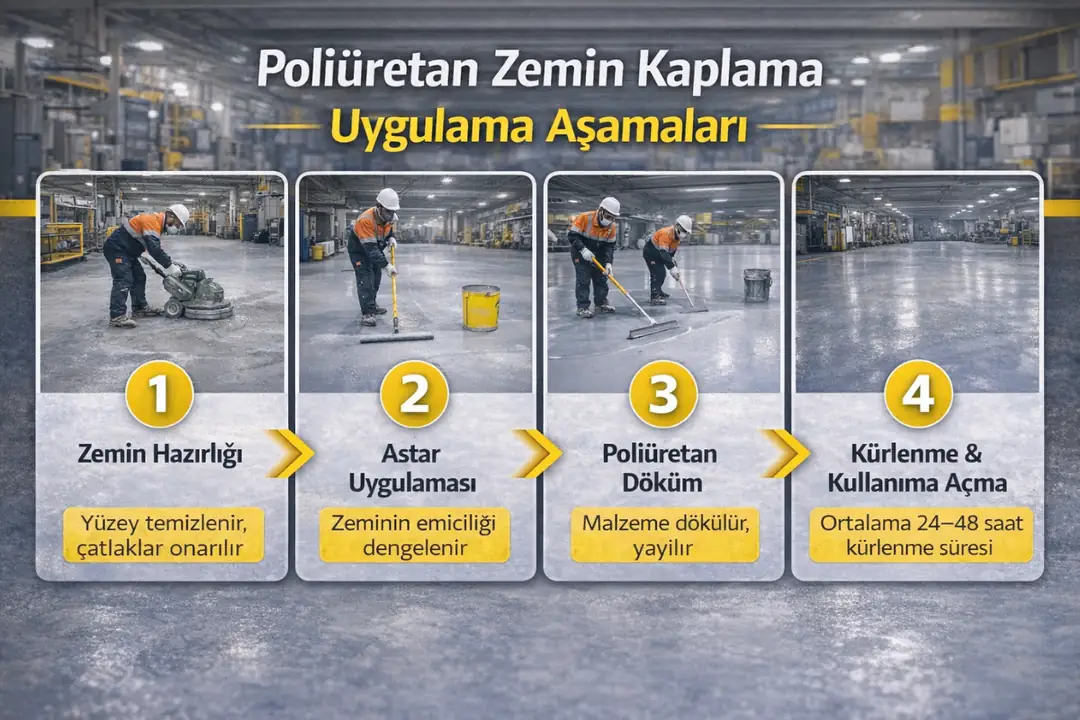 Poliüretan zemin kaplama uygulama aşamaları, astar, döküm ve kürlenme süreci&nbsp;