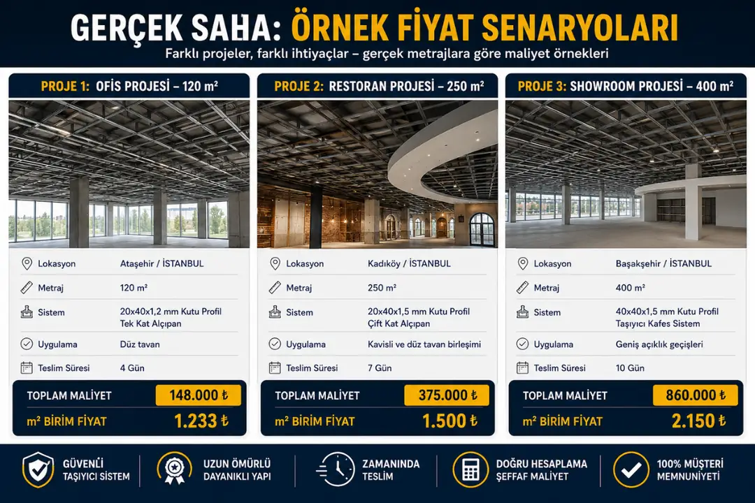 Kaynaklı kutu profil asma tavan gerçek saha uygulaması