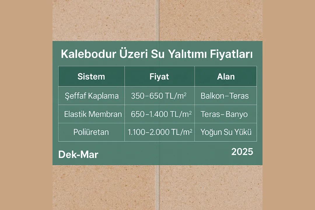 Kalebodur üzeri su yalıtımı fiyat tablosu – şeffaf ve elastik membran sistemleri – 2025 – Dek-Mar
