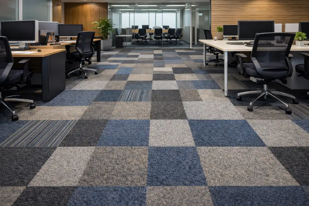 karo halı kaplama yapılmış modern ofis zemin uygulaması&nbsp;