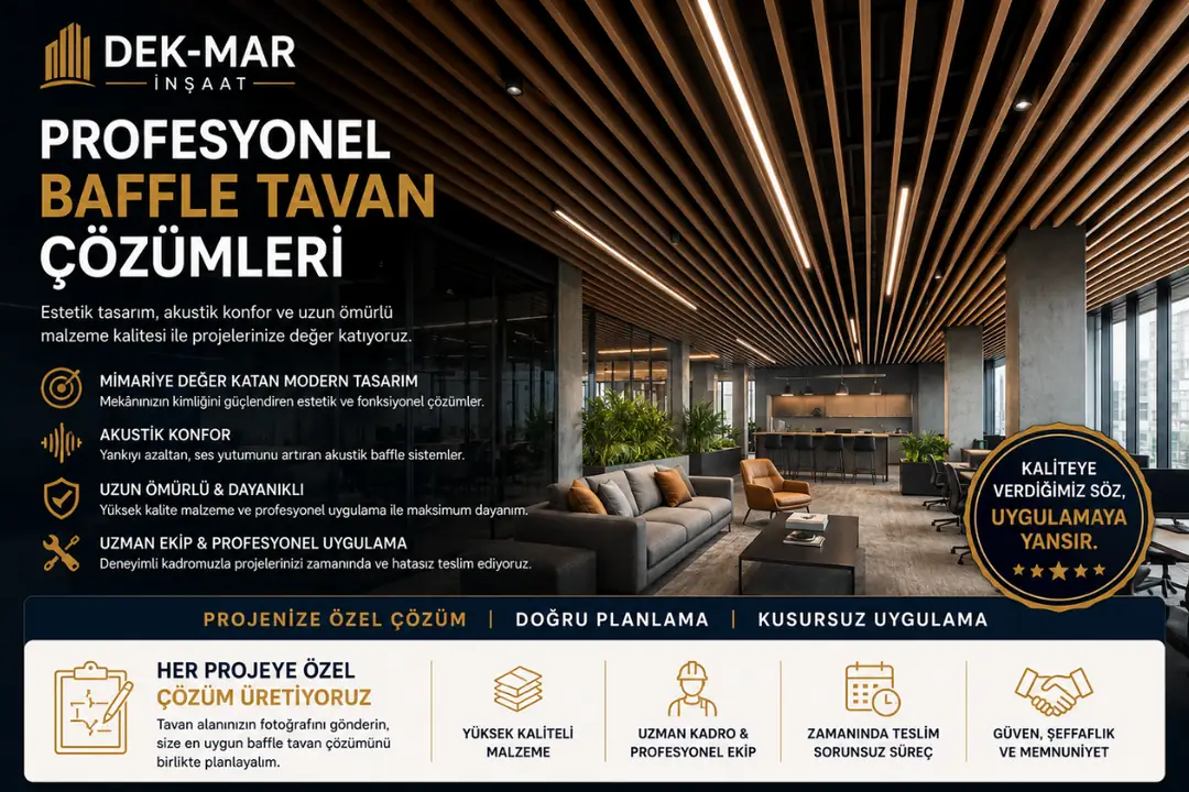 Dek-Mar İnşaat profesyonel baffle tavan uygulama çözümü&nbsp;