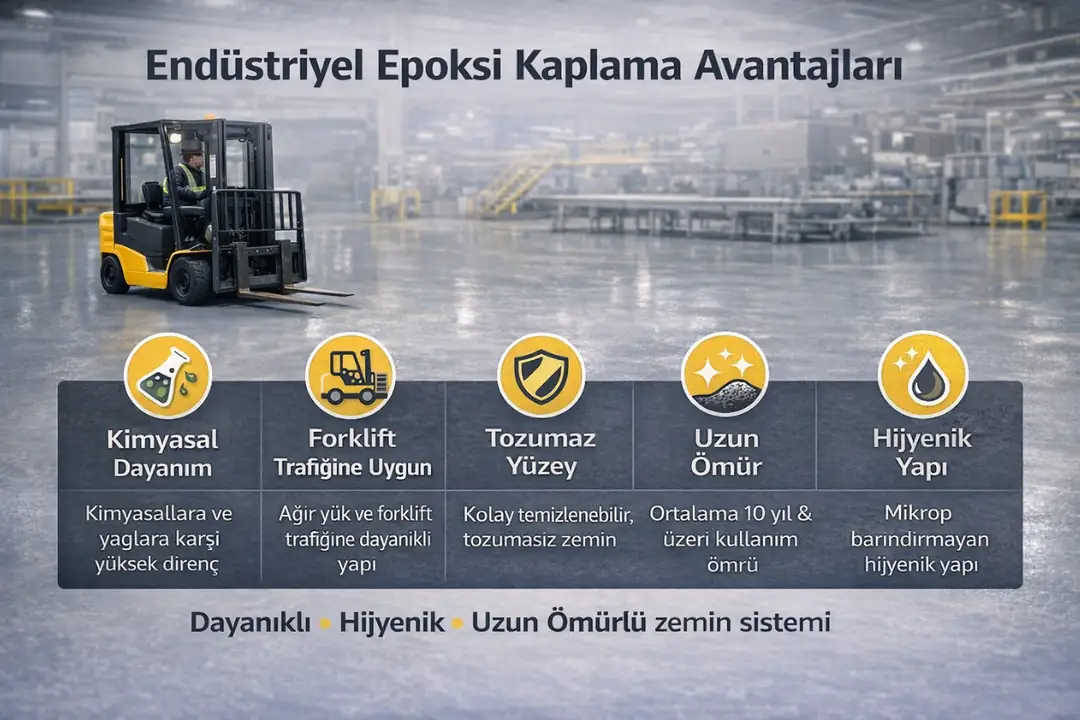 Endüstriyel epoksi kaplama avantajları – yüksek dayanım, kimyasal direnç ve uzun ömür.