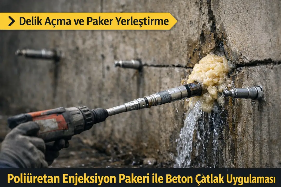 Poliüretan enjeksiyon pakeri ile beton çatlak uygulaması&nbsp;