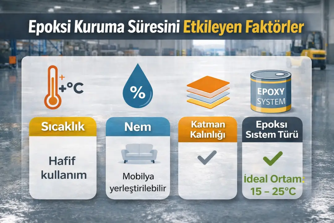 Epoksi zemin kaplama kuruma süresini etkileyen sıcaklık, nem, katman ve sistem türleri&nbsp;