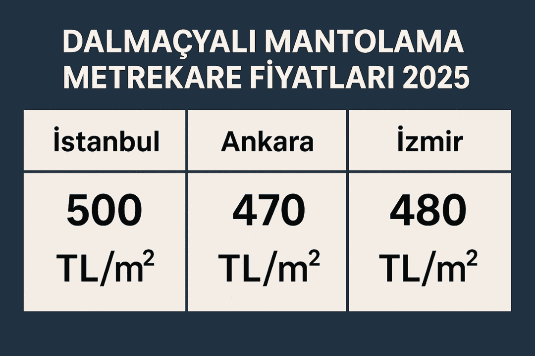 2025 dalmaçyalı mantolama m2 fiyatları İstanbul, Ankara ve İzmir karşılaştırması. 