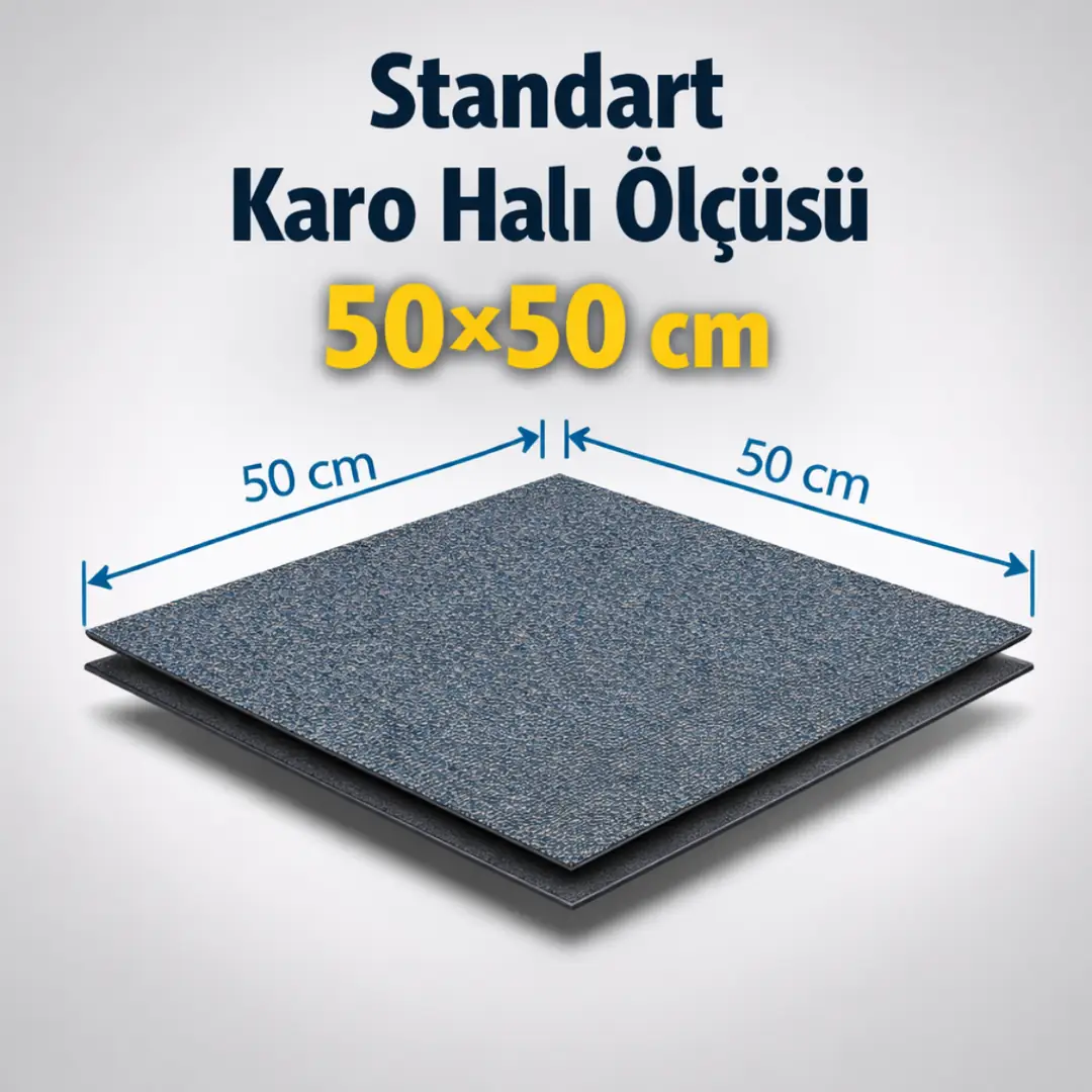 standart 50x50 modüler karo halı ölçüsü ve kesit gösterimi&nbsp;