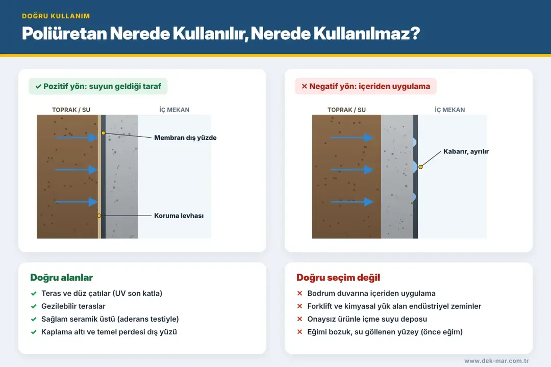 Poliüretan su yalıtımı pozitif ve negatif yön uygulaması – doğru ve yanlış kullanım alanları