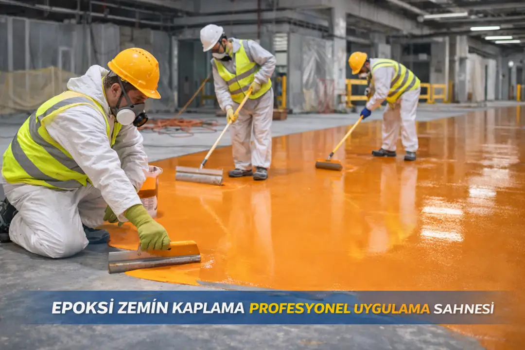 Epoksi zemin kaplama profesyonel uygulama sahnesi