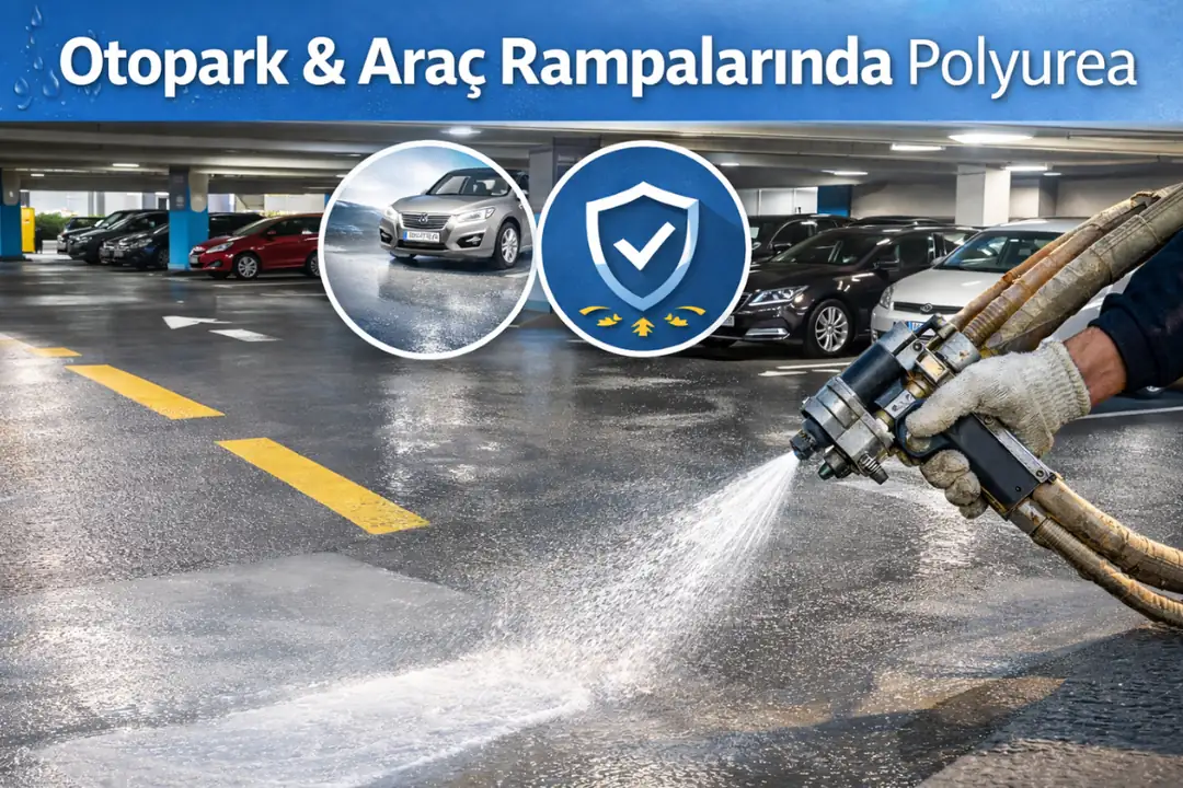 Otopark ve araç rampalarında polyurea su yalıtımı, trafik ve suya dayanıklı sistem.&nbsp;