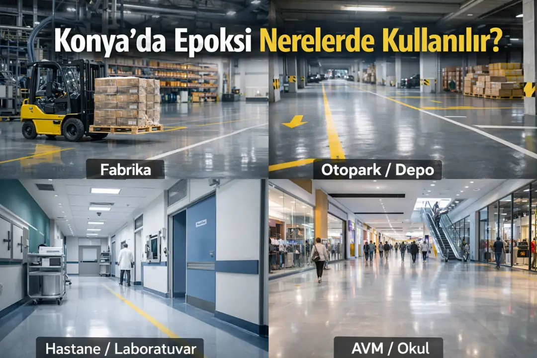 Konya epoksi zemin kaplama kullanım alanları fabrika otopark depo