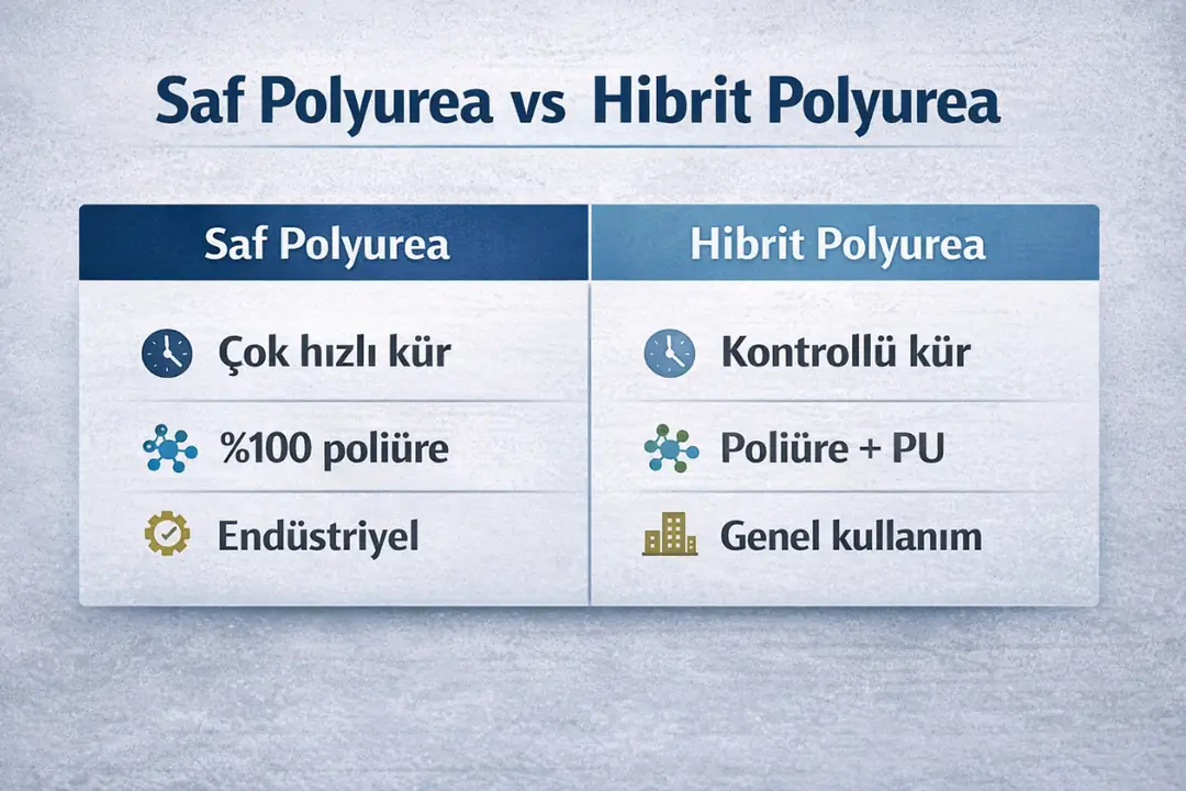 Polyurea kaplamanın kimyasal yapısını ve hızlı kürlenme prensibini gösteren teknik şema&nbsp;