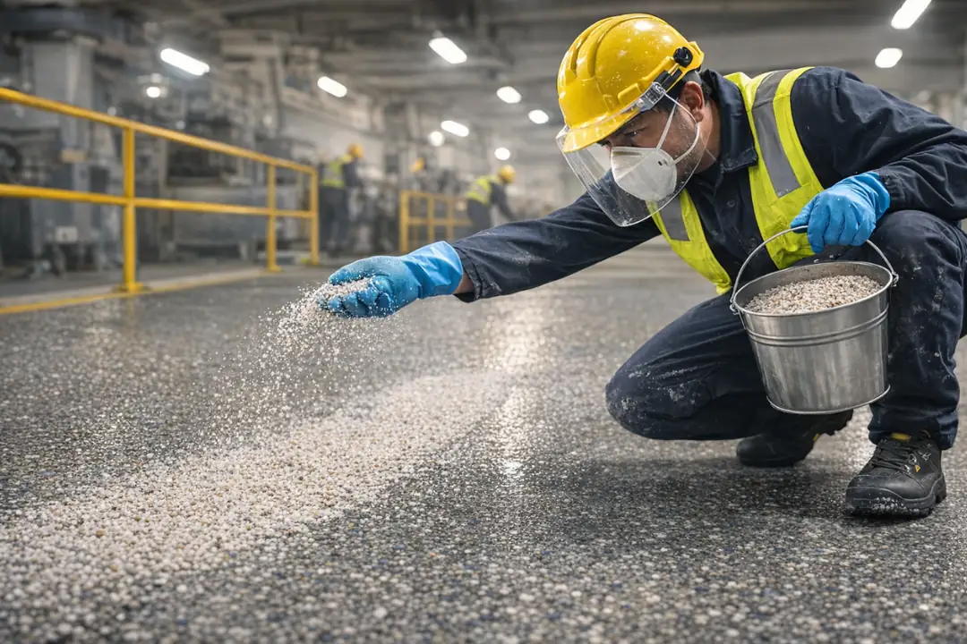 Kaydırmaz pullu epoksi zemin kaplama uygulama aşaması&nbsp;