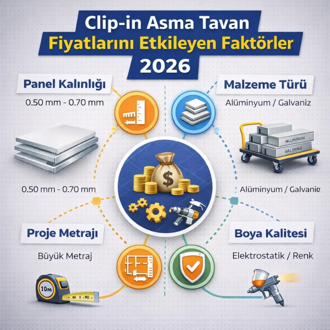 clip in asma tavan fiyatlarını etkileyen faktörler panel kalınlığı ve malzeme&nbsp;