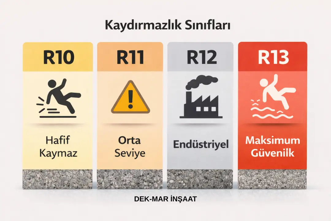 Kaydırmaz zemin kaplama R10 R11 R12 R13 sınıfları&nbsp;
