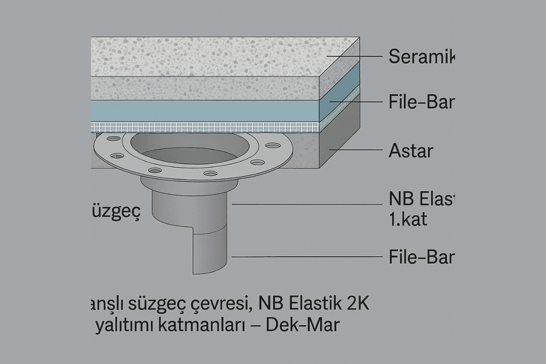 Flanşlı süzgeç çevresinde NB Elastik 2K su yalıtımı katmanları – Dek-Mar.