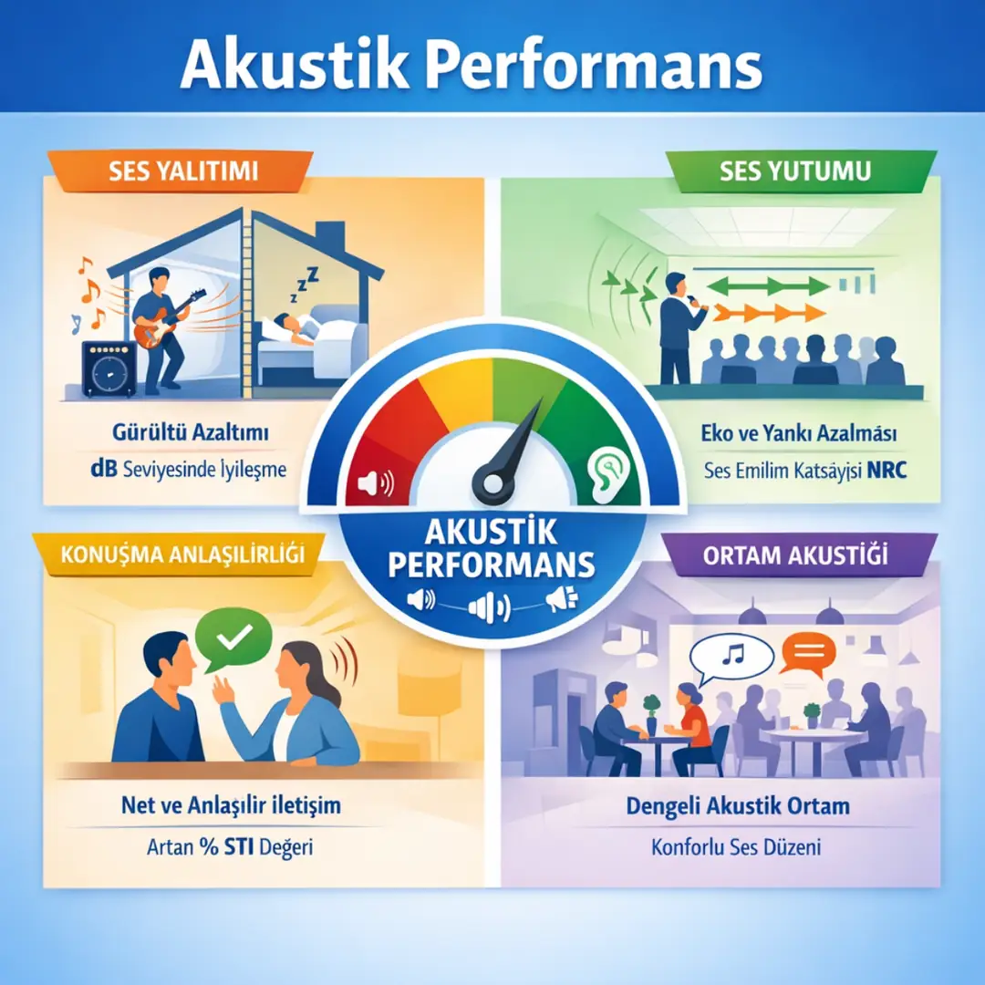 Karo halı akustik performansı ve ofislerde ses yutucu etkisi infografiği&nbsp;