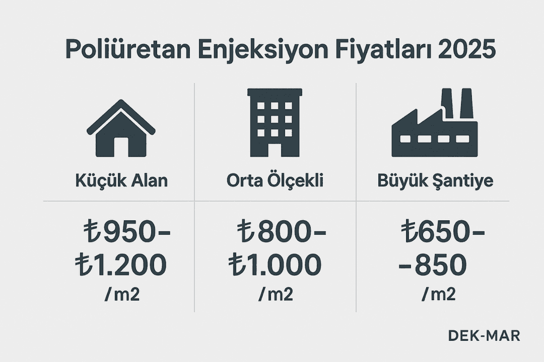 2025 poliüretan enjeksiyon m2 fiyat aralıkları; küçük, orta ve büyük projeler için karşılaştırma tablosu. 
