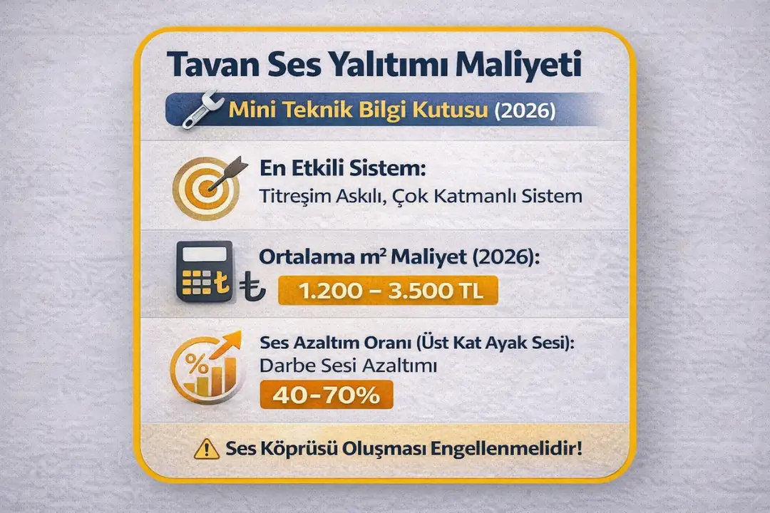Tavan ses yalıtımı maliyeti 2026 m² fiyatları ve teknik performans özeti&nbsp;