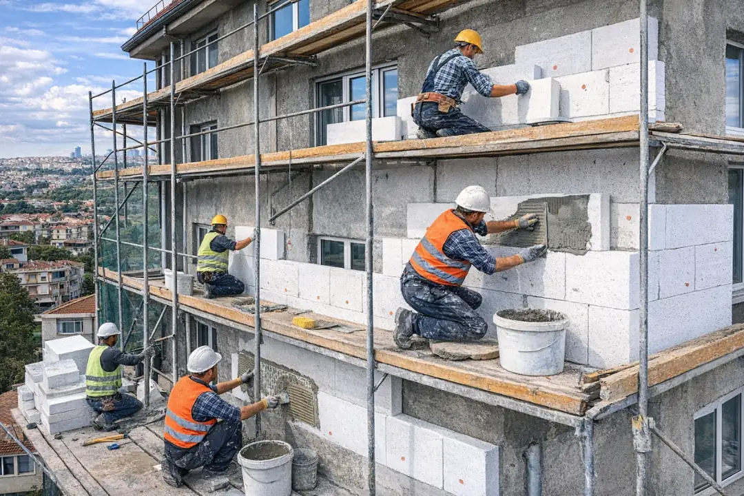 mantolama uygulama süreci dış cephe ısı yalıtım saha çalışması