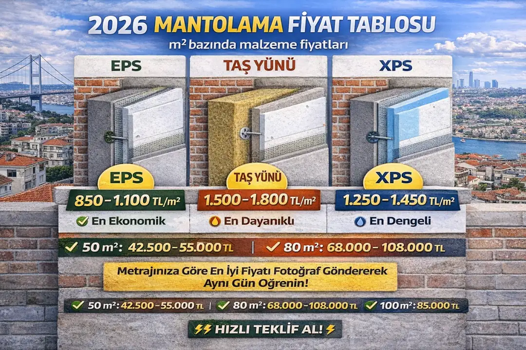 2026 mantolama fiyat tablosu eps taş yünü xps m2 fiyatları ve 100 m2 mantolama maliyeti
