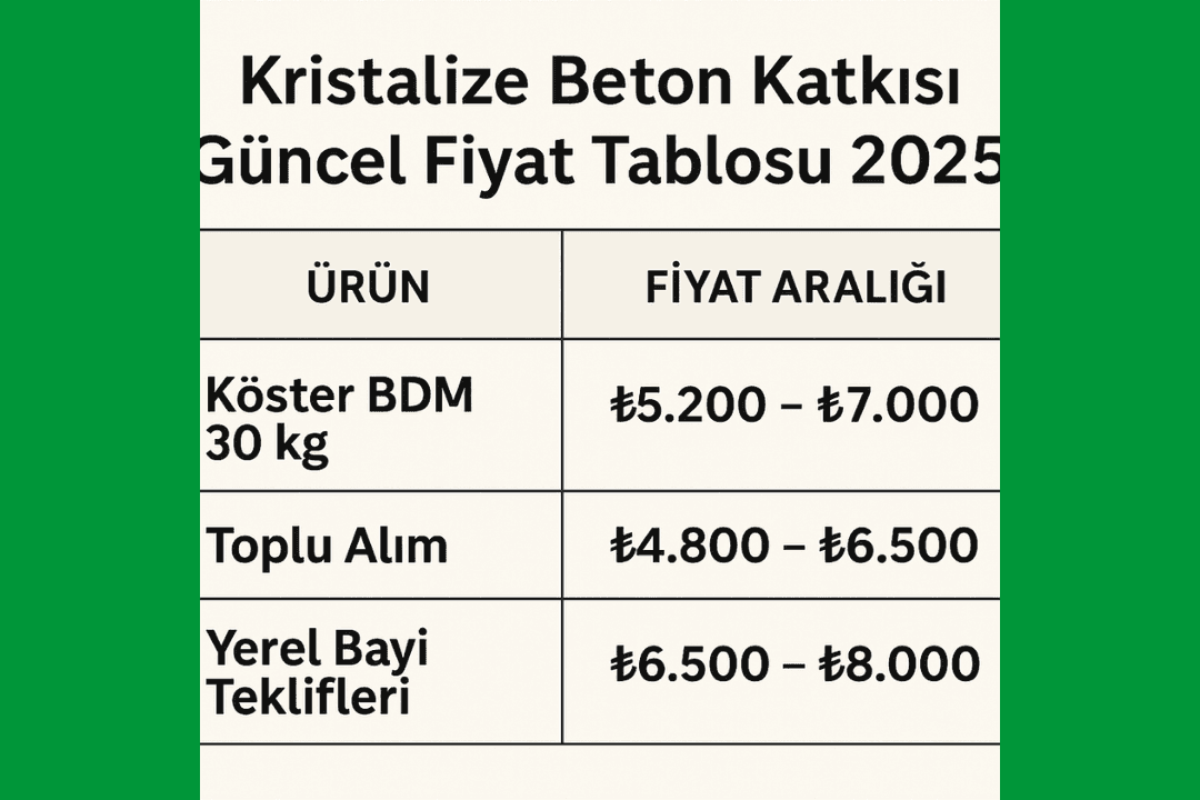 Köster BDM kristalize beton katkısı 2025 fiyat tablosu. 