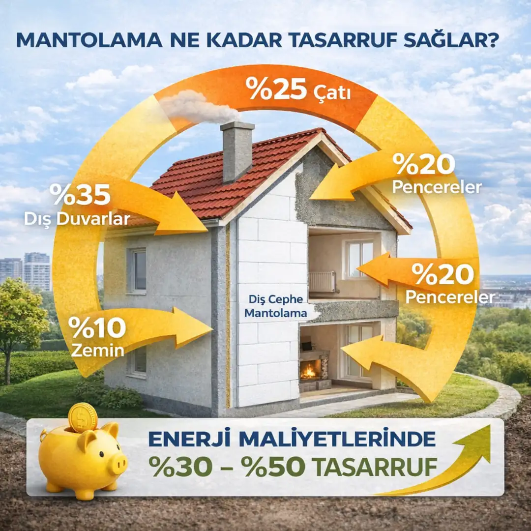 mantolama enerji tasarrufu bina ısı kaybı infografik&nbsp;