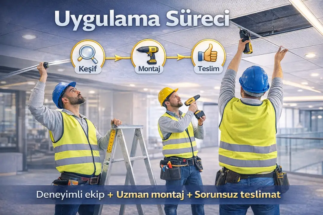 30x30 clip in metal asma tavan uygulama süreci keşif montaj teslim saha çalışması alüminyum tavan kurulumu