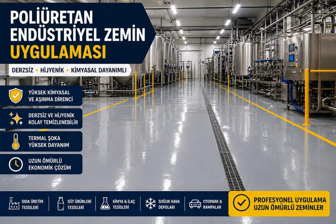 İstanbul poliüretan endüstriyel zemin uygulaması fabrika ve üretim tesisi saha görüntüsü&nbsp;