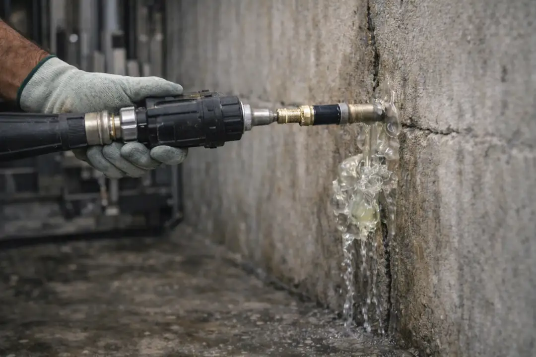 Akrilat jel enjeksiyon sistemi ile asansör kuyusu perde beton su yalıtımı