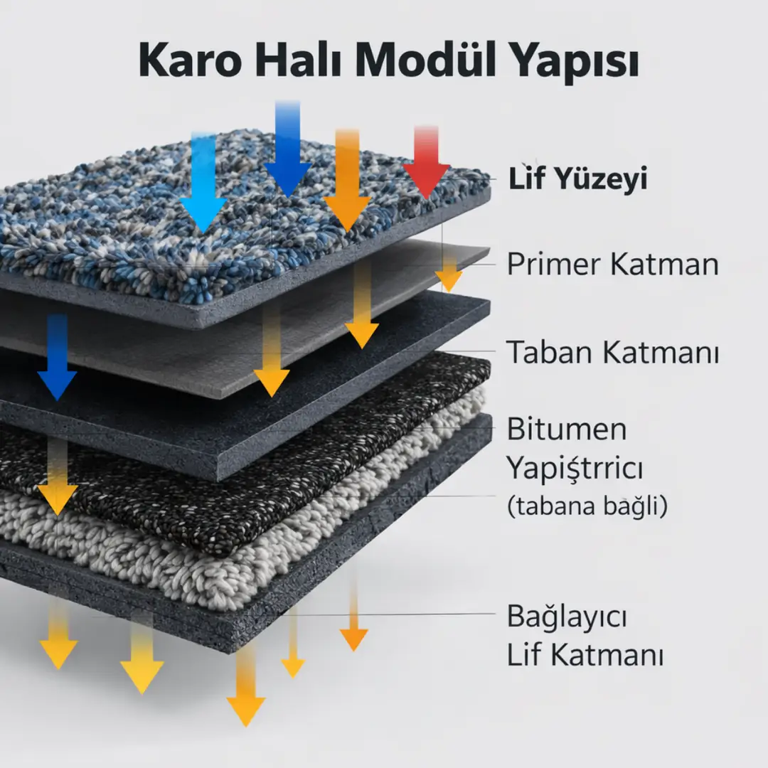 karo halı modüler yapı ve katman kesit gösterimi&nbsp;