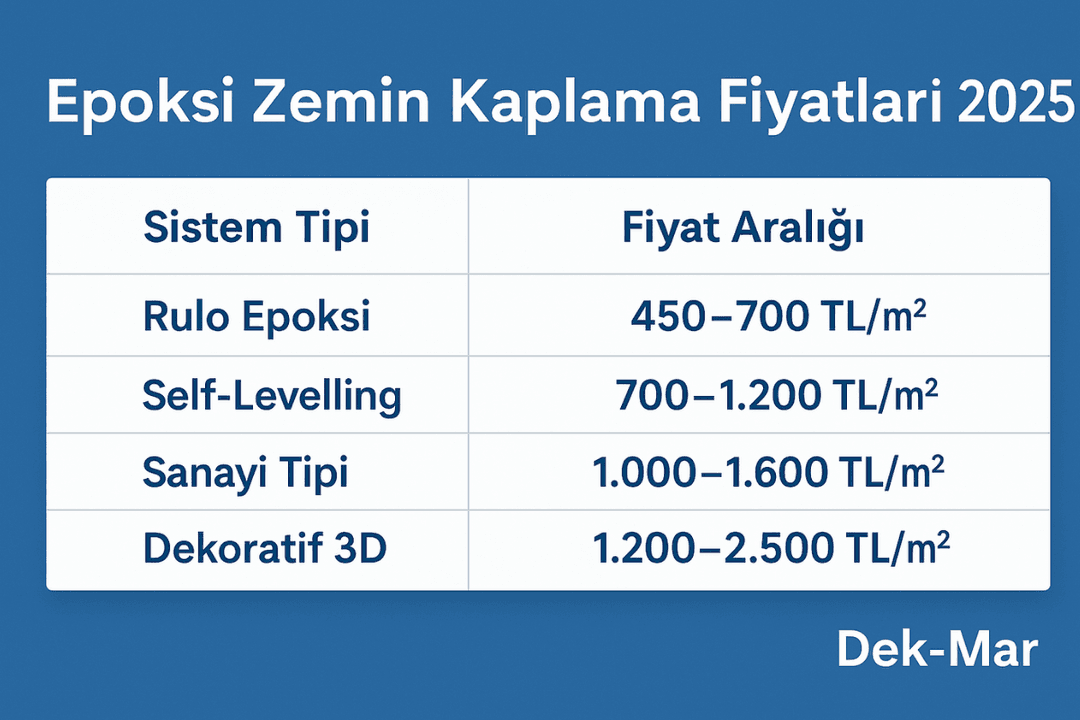 Epoksi zemin kaplama fiyatları 2025 – m2 bazında güncel uygulama maliyetleri ve sistem seçenekleri – Dek-Mar.