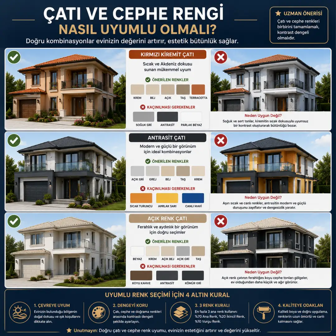 Çatı rengine uygun dış cephe boya renk kombinasyonları villa örnekleri