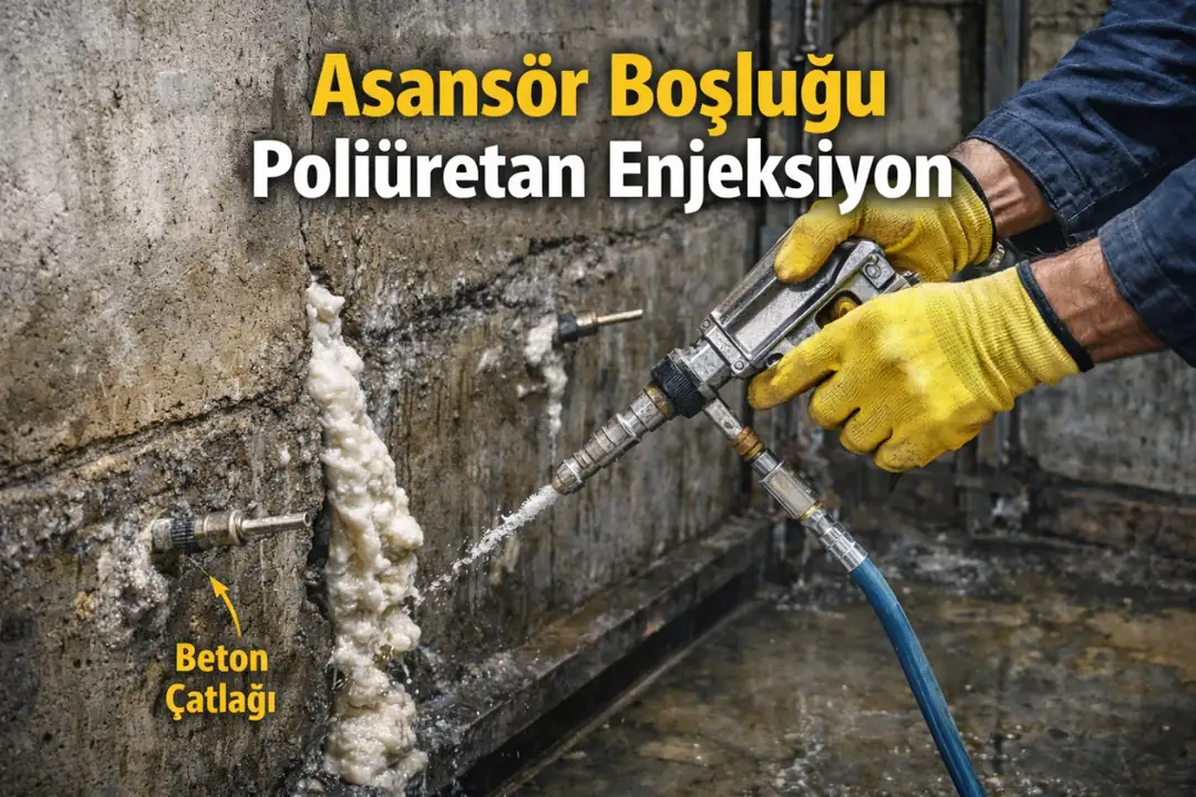 Asansör boşluğu poliüretan enjeksiyon su yalıtımı uygulama detayı&nbsp;