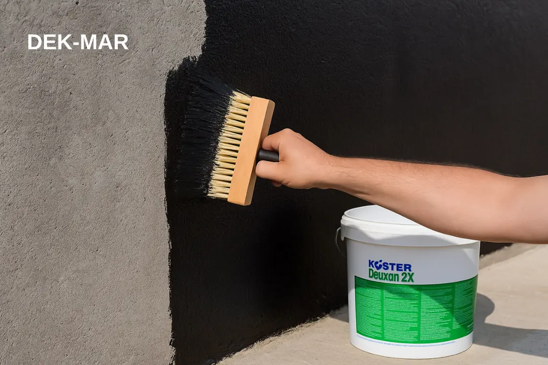 “Deuxan 2K kauçuk-bitüm esaslı su yalıtımı uygulaması – fırça ile perde beton kaplama – sahaya özel özgün kompozisyon”