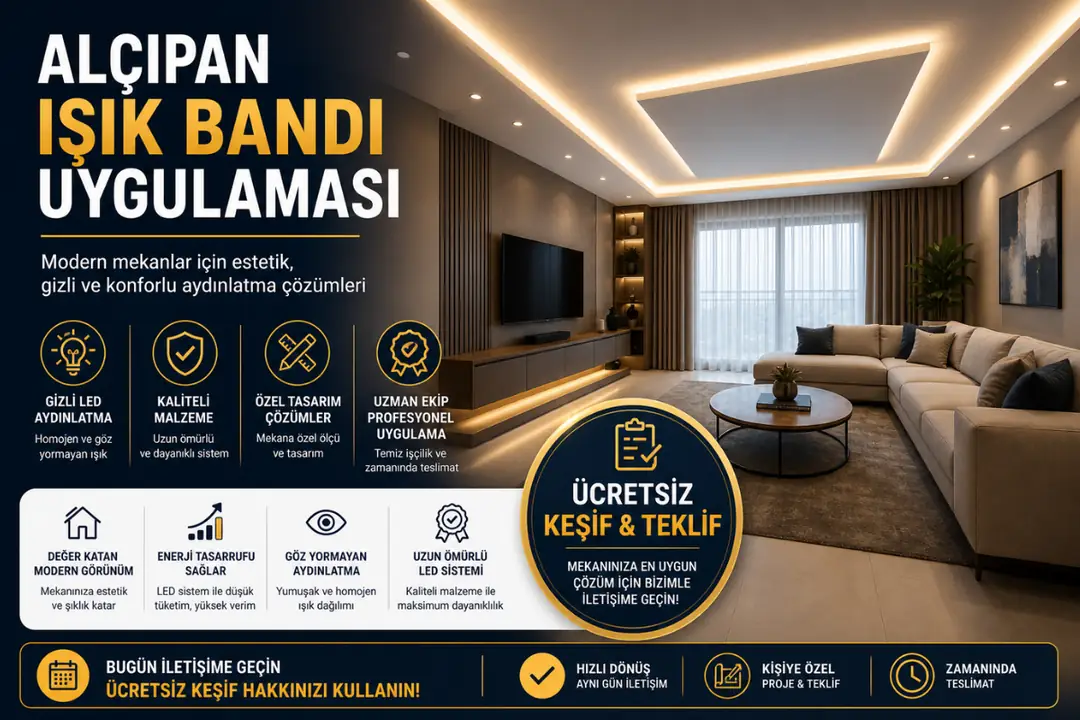 Alçıpan ışık bandı uygulaması sonrası modern mekan ücretsiz keşif teklif hizmeti&nbsp;