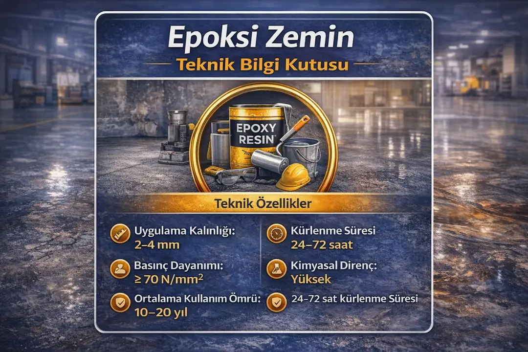 Epoksi zemin kaplama teknik özellikleri, kalınlık, kürlenme süresi ve dayanım değerleri&nbsp;