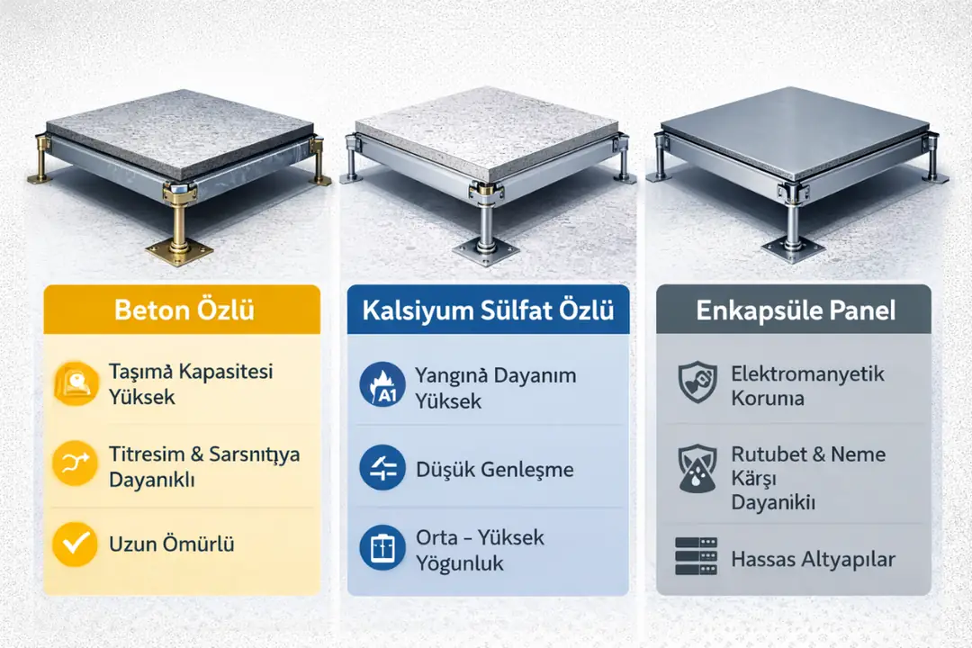 Veri merkezi yükseltilmiş döşeme panel türleri karşılaştırması