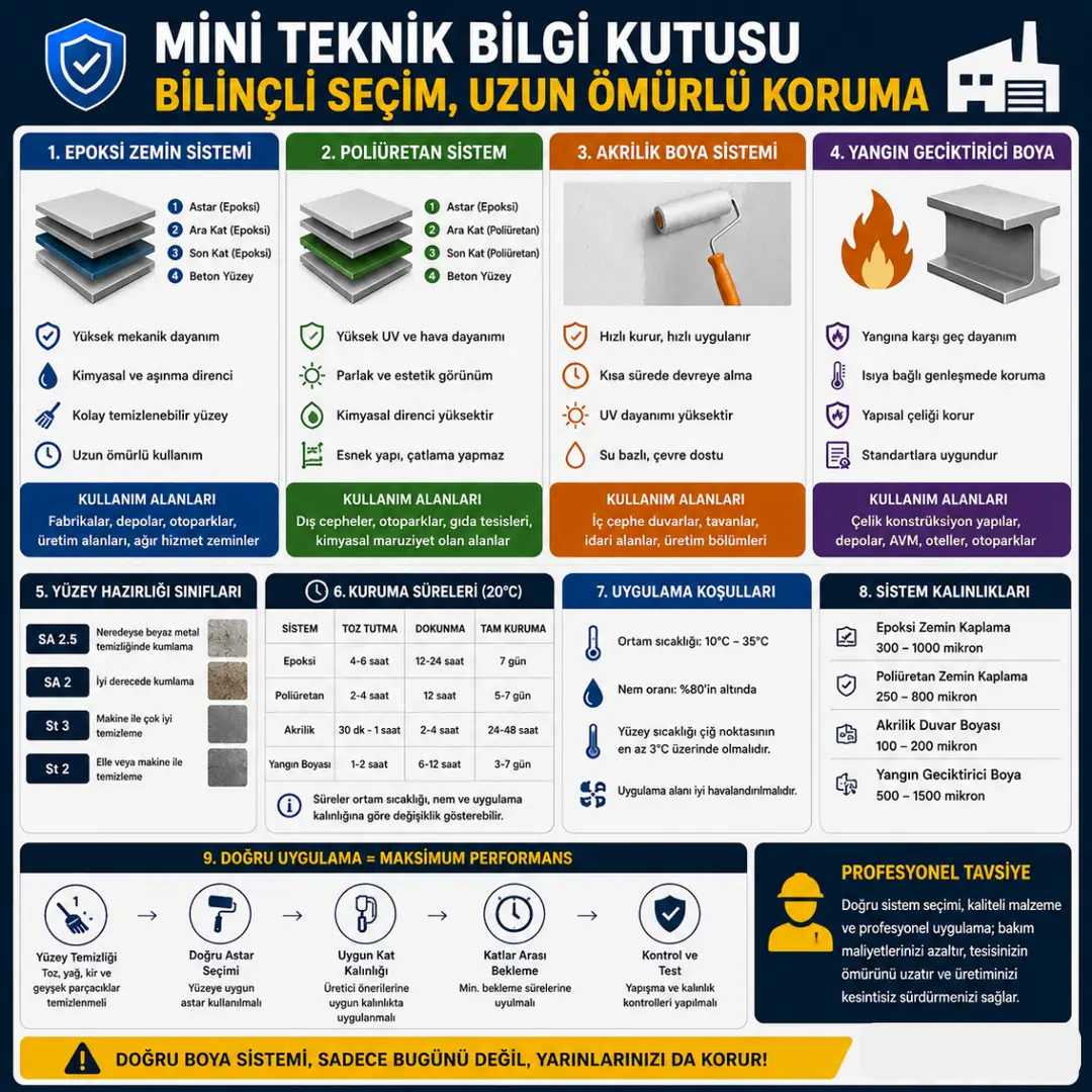 Sancaktepe fabrika boyama teknik standart tablosu