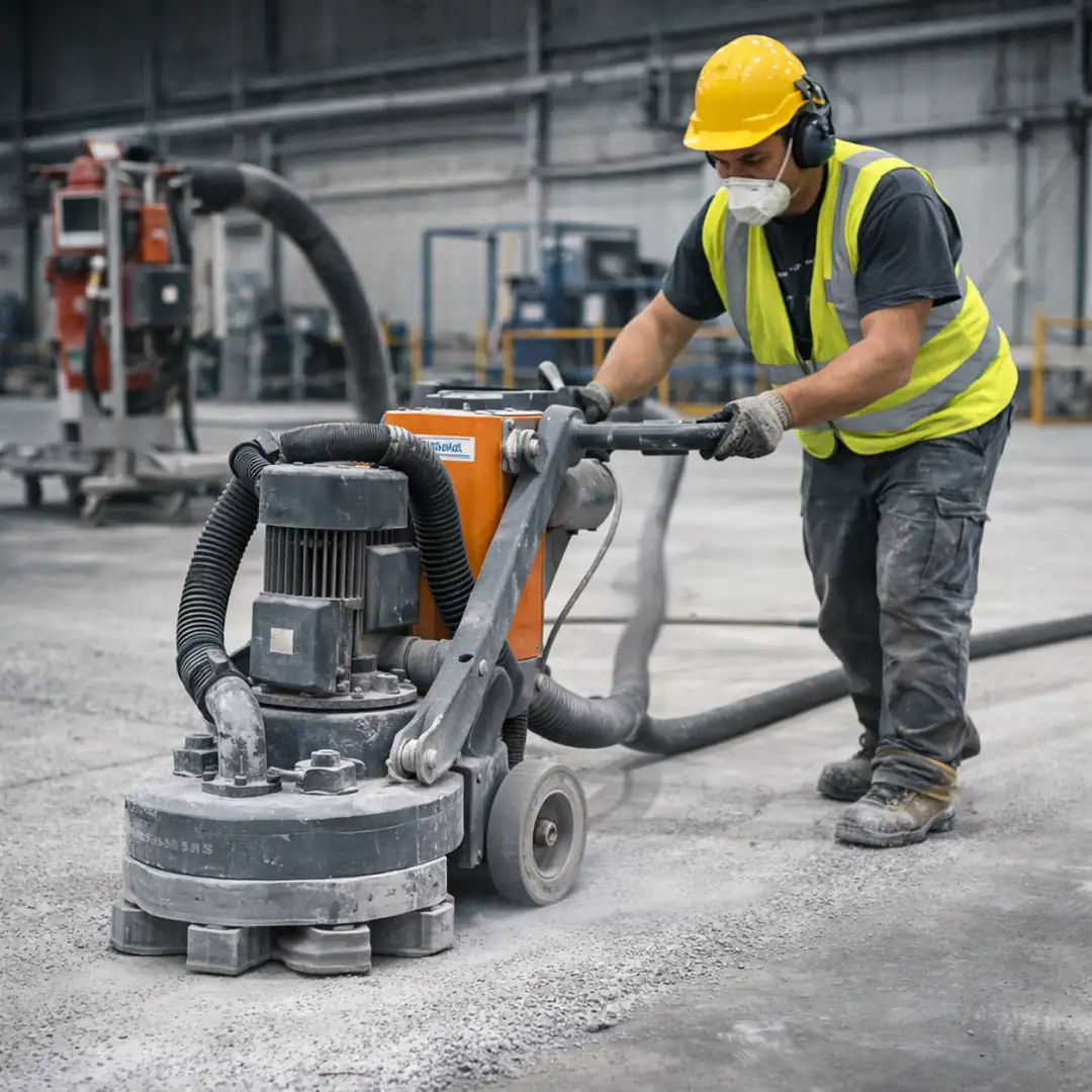 Epoksi öncesi beton zemin taşlama ve yüzey hazırlığı işlemi&nbsp;