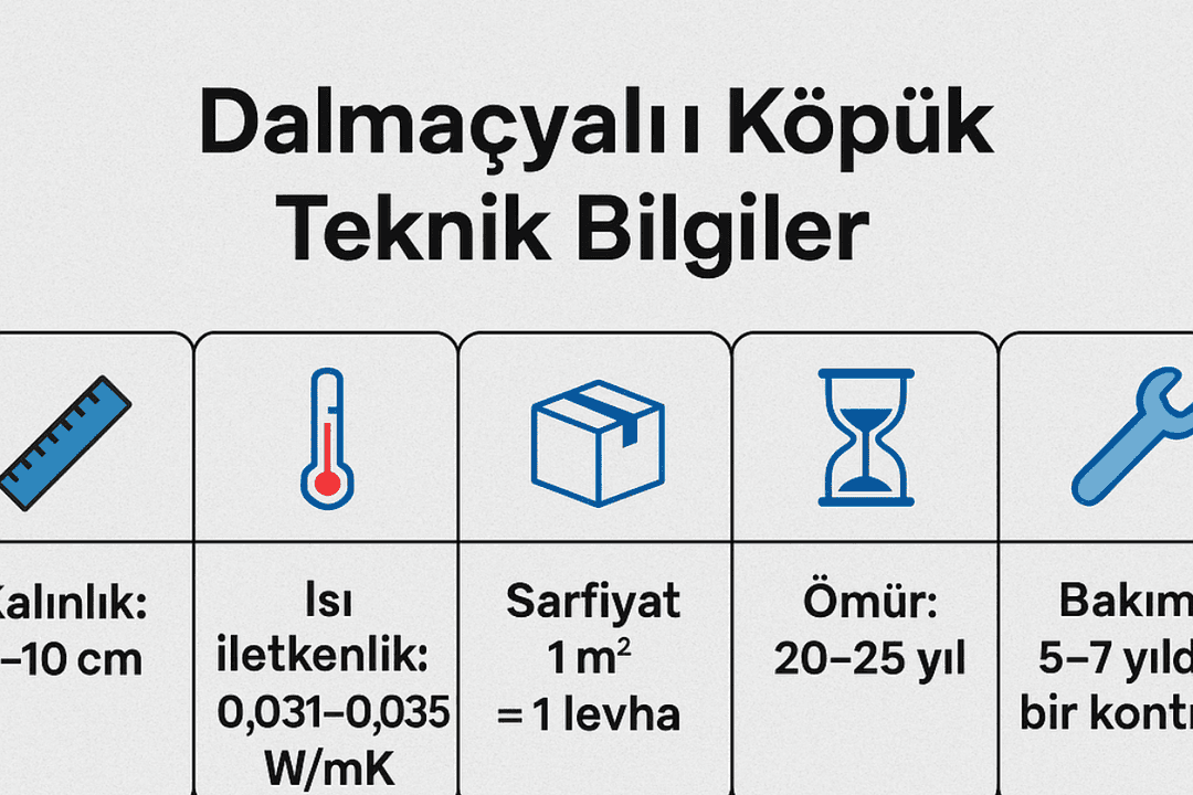 Dalmaçyalı köpük teknik bilgiler: kalınlık, ısı iletkenlik, sarfiyat, kullanım ömrü ve bakım bilgileri. 
