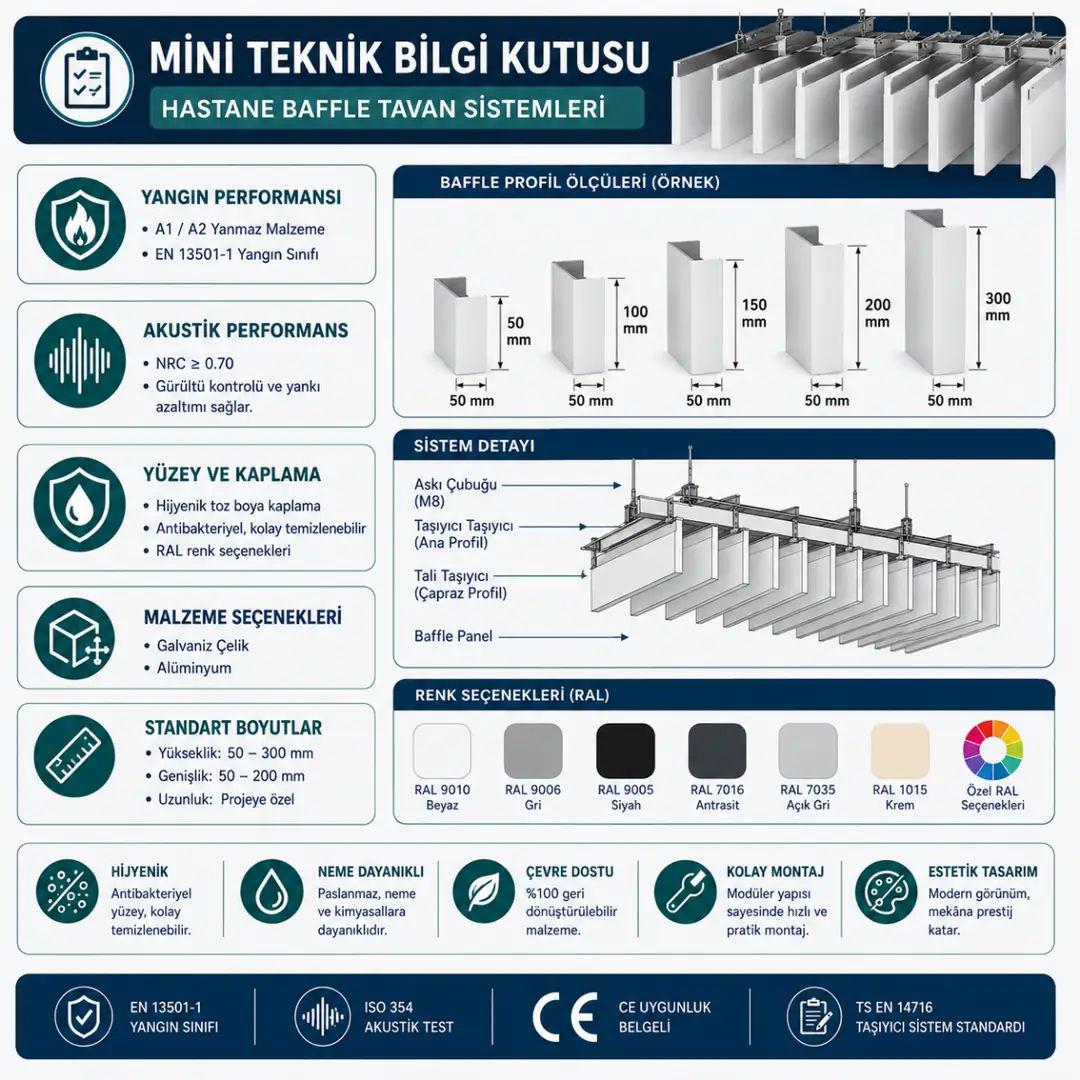 Hastane baffle tavan teknik özellikleri ve yangın sınıfı bilgileri